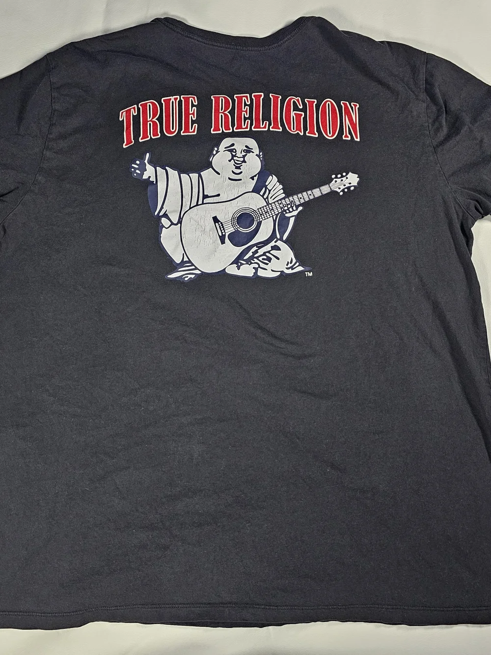 True Religion Buddha Graphic T Shirt Mens 3XL Black Short Sleeve Logo Tee Repair